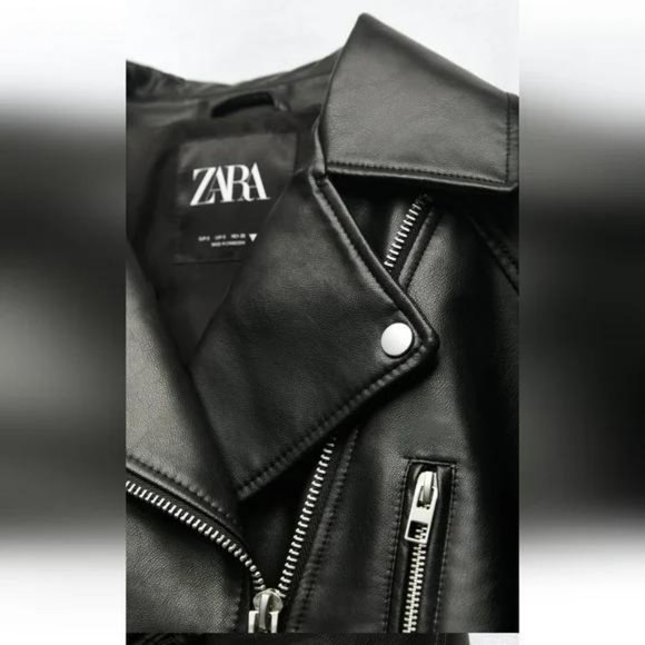 ZARA FAUX LEATHER CROP BIKER JACKET - Picture 3 of 10